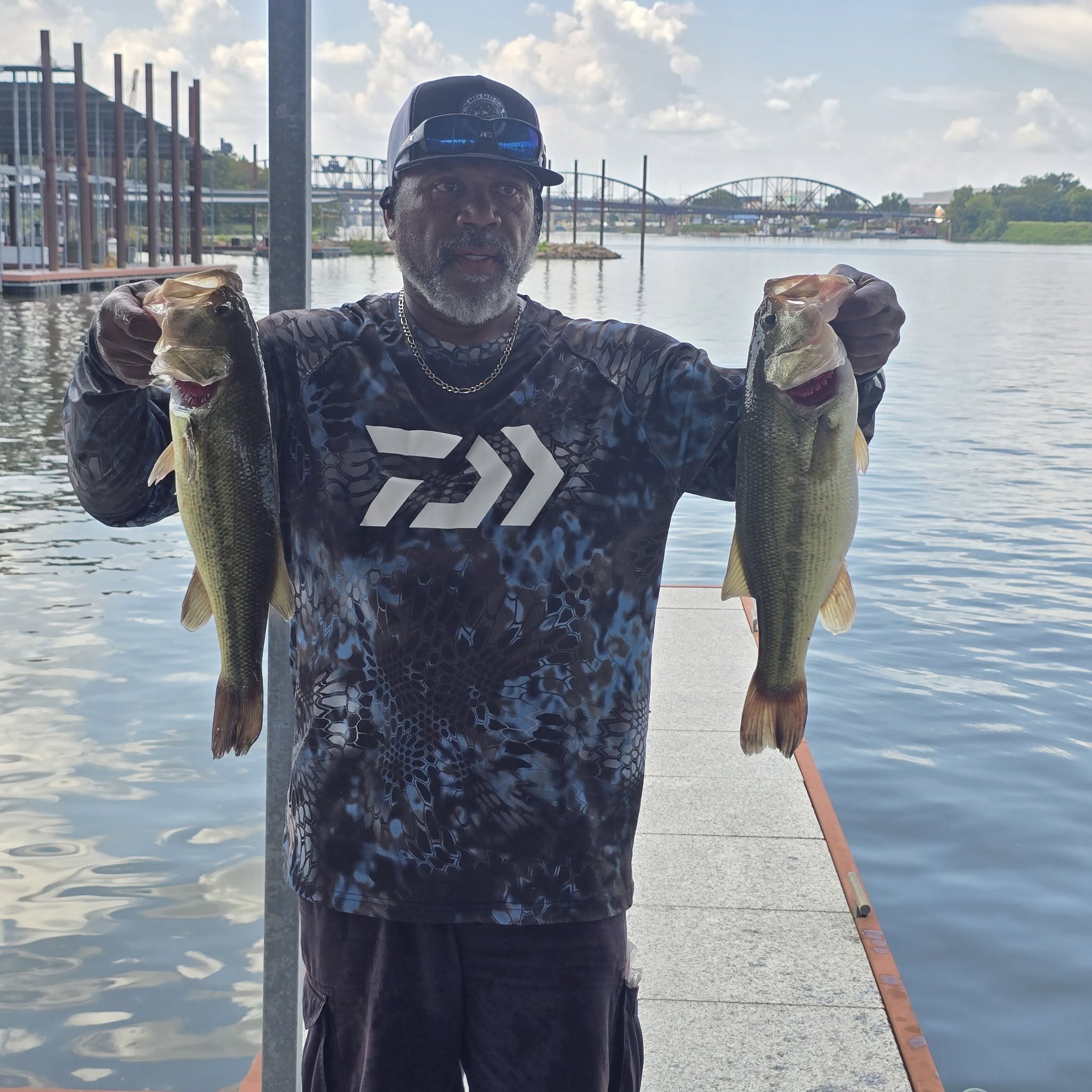 Contact page Man holding 2 fish