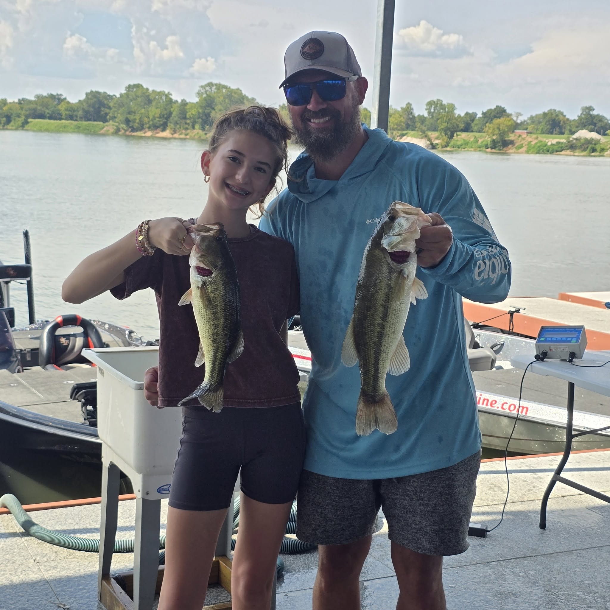 Contact page Man and girl holding fish